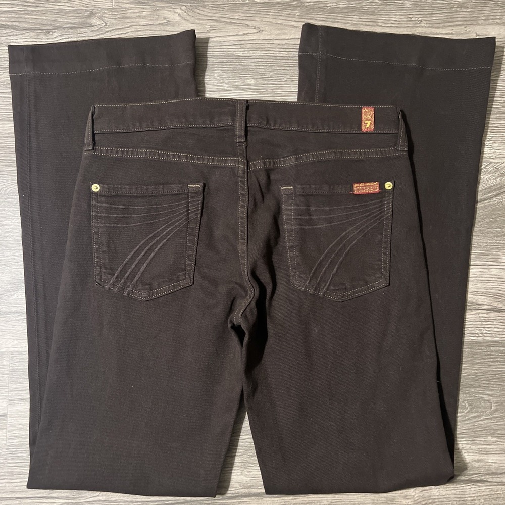 7 For All Mankind Dojo Flare Low Rise Brown Jeans USA Made Size 30 (32x33) - Picture 2 of 10